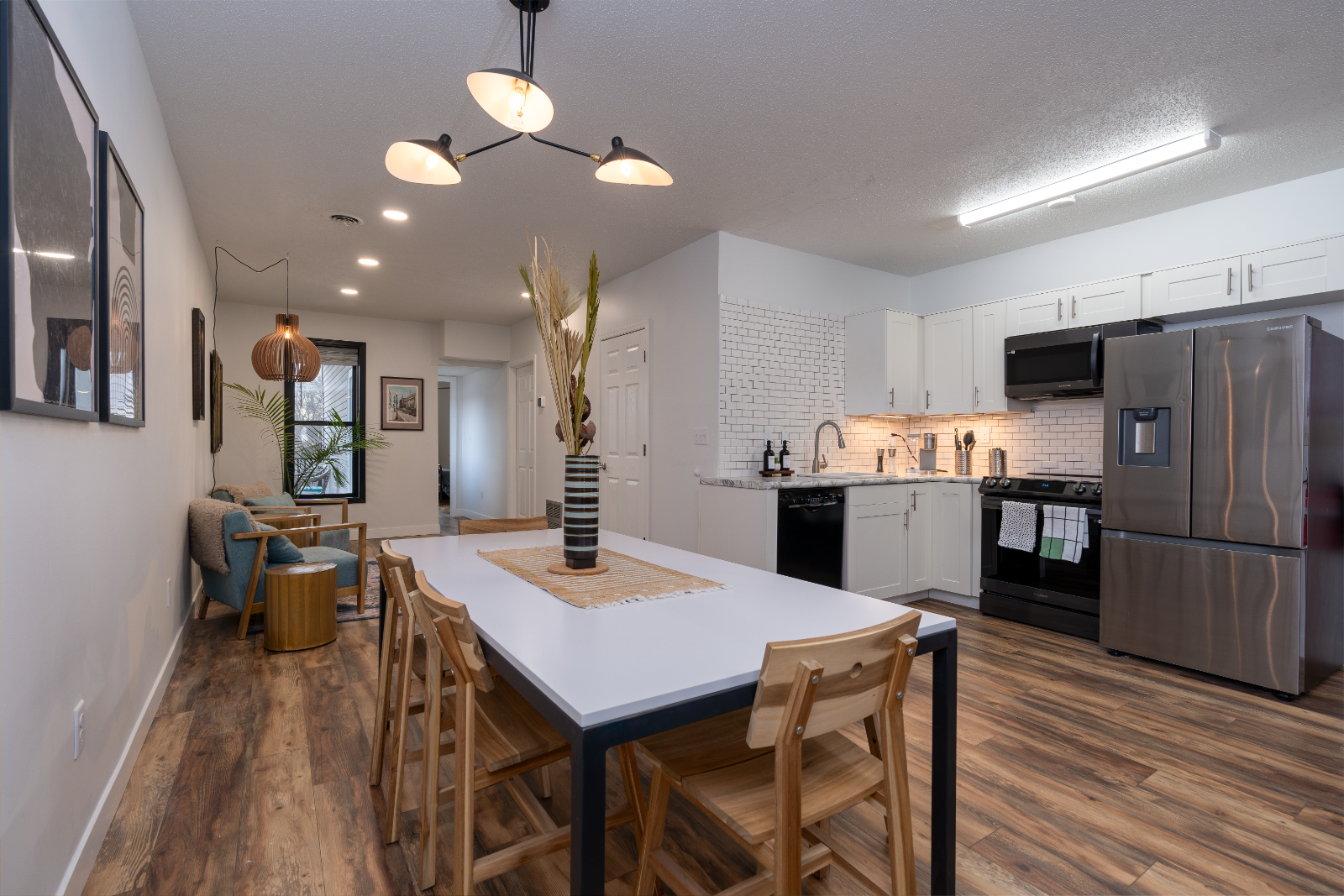 Dining table and kitchen